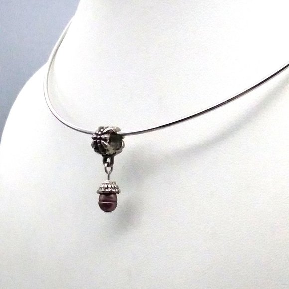 Tahitian Pearl Pendant on Silver Tone Formed Collar Necklace, Vintage - Picture 1 of 5